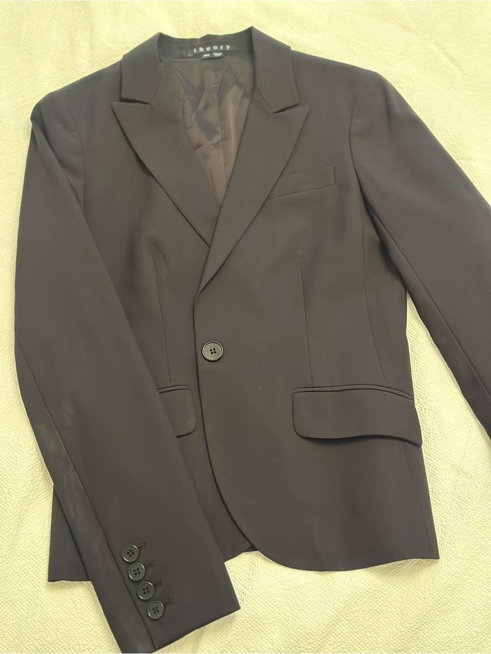 Theory Black Single-Button Notch Lapel Blazer 00